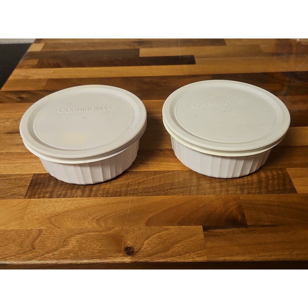 Set Of 2 Vintage Corning Ware French White F-16-B 16oz Casserole Dishes W/ Lids